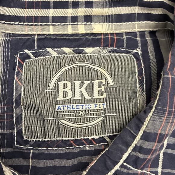 BKE Shirt Men M Blue Plaid Athletic Fit Short Sleeve Western Preppy Button Up - Picture 3 of 8